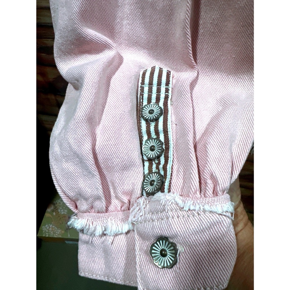 POL Pink Patchwork Denim Shirt Jacket Floral Striped Shacket YKT1274 Small - Picture 5 of 7